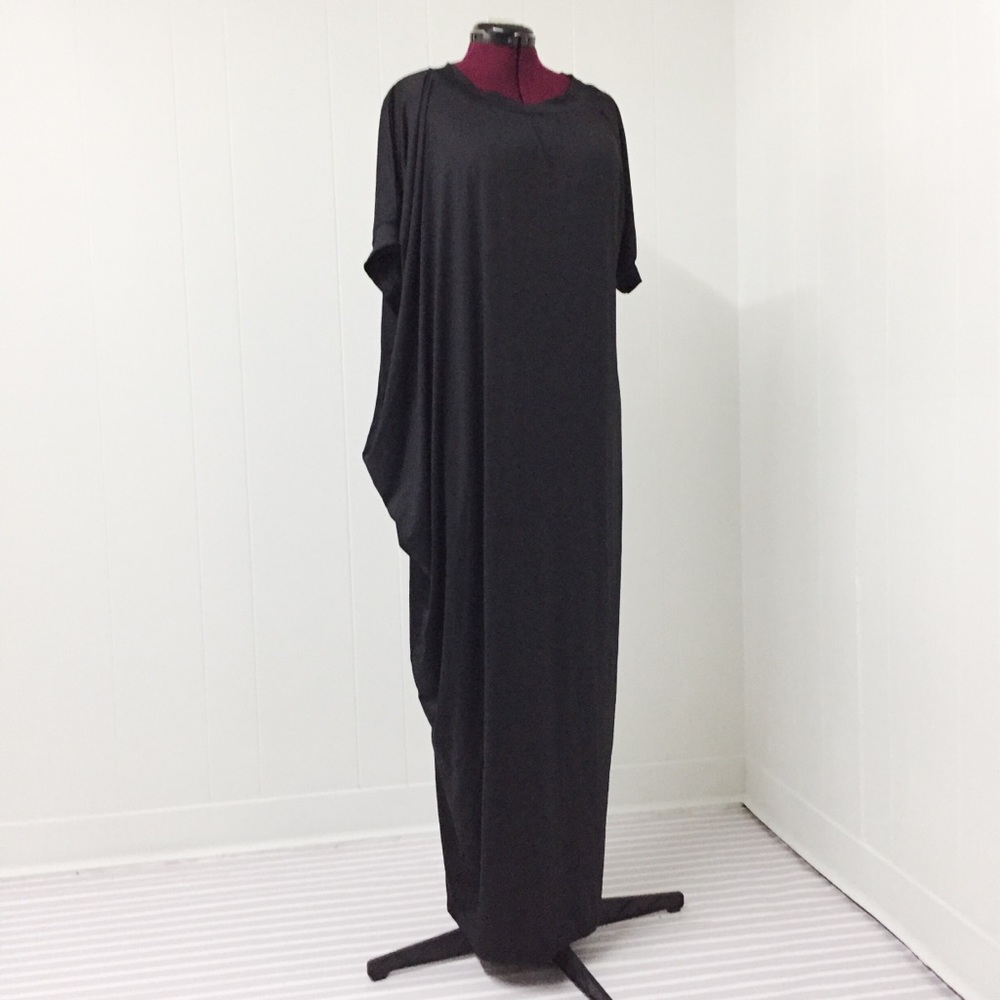3XL Silky Long Short Sleeved Black Caftan